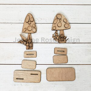 Mushroom Duo SVG Laser Cut File for Laser Cutter or Glowforge, DIY Wooden Standing Mushroom Decor with Flowers and Leaves, Cottagecore Decor image 3