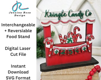Candy Cane Stand SVG Laser Cut Files for Laser Cutter or Glowforge, Interchangeable & Reversible Food Stand, Wooden Christmas Shelf Sitter