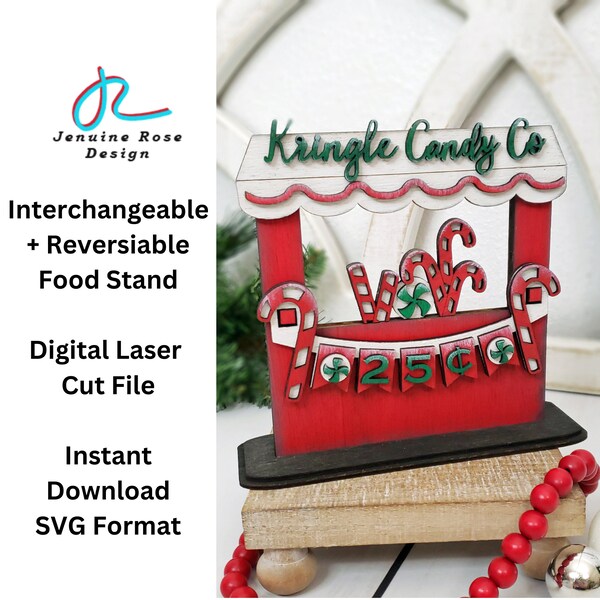 Candy Cane Stand SVG Laser Cut Files for Laser Cutter or Glowforge, Interchangeable & Reversible Food Stand, Wooden Christmas Shelf Sitter