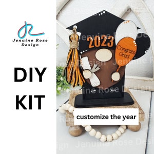 DIY Kit: Graduation Gnome, Unfinished Wooden Standing Gnome w/ Custom Yarn Tassel, Congrats Grad Balloon & Diploma for Painting, Grad Party image 1