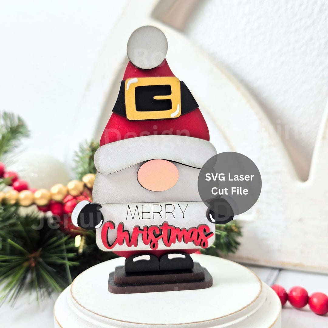 Santa Gnome SVG Laser Cut File for Glowforge or Laser Cutter, 4" Merry ...