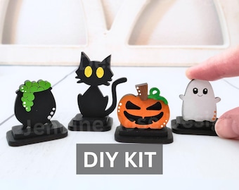 Adorable Tiny Halloween Shelf Sitter DIY Kit Set, Unfinished Wood Mini Gnome Buddies for Halloween Tiered Tray Decor or Cute Fall Desk Decor