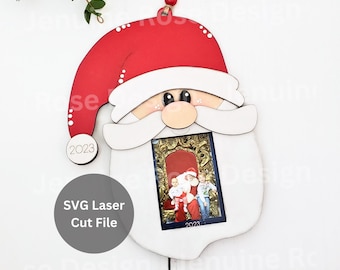 Santa Picture Frame Ornament SVG Laser Cut File for Glowforge or Laser Cutter, Large Hanging Santa Claus Photo Frame for Wallet Size Picture