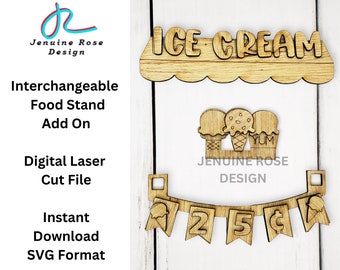 Addon Ice Cream Stand SVG Laser Cut Files for Laser Cutter or Glowforge, Interchangeable Food Stand for Wooden Seasonal Shelf Sitter