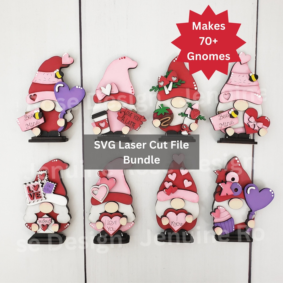 Valentine Gnomes SVG Bundle Laser Cut File for Laser Cutter or ...