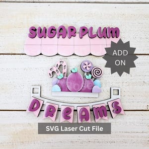 Add-On: Zuckerpflaumen-Stand SVG Laser Cut-Datei für Glowforge oder Laser Cutter, austauschbarer Marktständer aus Holz für rosa Weihnachtsdekorationen