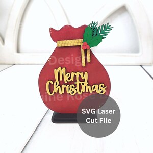 Arquivo de corte a laser SVG para Santa Bag para Glowforge ou cortador a laser, prateleira de madeira para feliz Natal, saco de Papai Noel para decoração de mesa de Natal