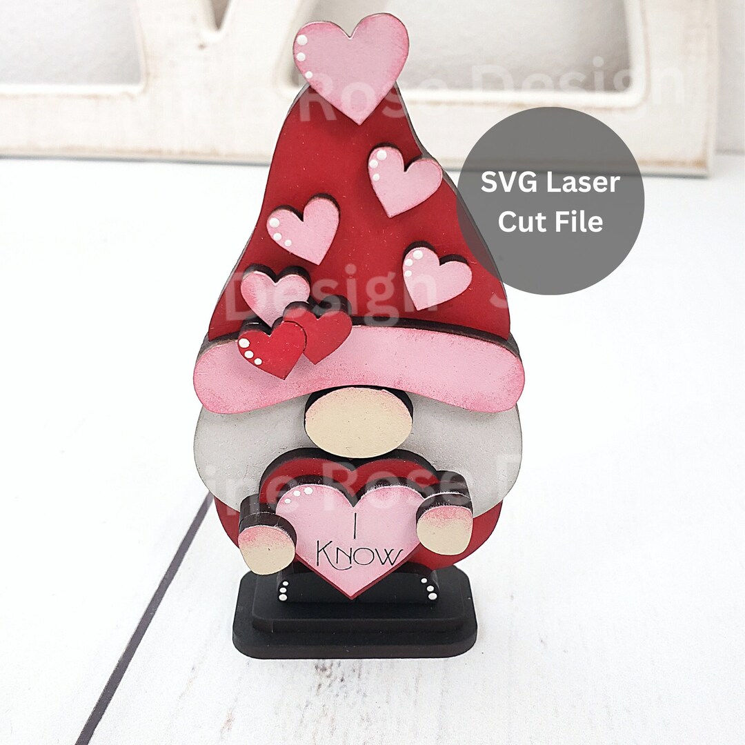 Valentine Gnome SVG Laser Cut File for Laser Cutter or Glowforge, 4 ...