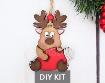 Reindeer with Bulb Ornament DIY Kit: Unfinished Wood Christmas Decor