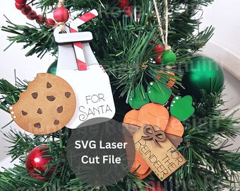 Milk for Santa and Carrots for Reindeer Ornaments SVG Laser Cut File Set for Laser Cutter or Glowforge, Simple Wood Christmas Tree Ornaments