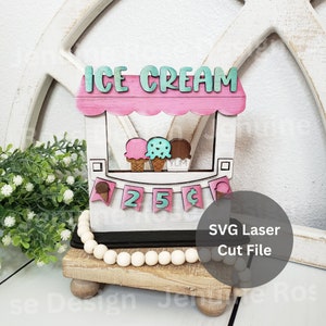 Ice Cream Stand SVG Laser Cut Files for Laser Cutter or Glowforge, Interchangeable & Reversible Food Stand for Wooden Seasonal Shelf Sitter