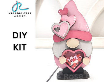 Heart Shaker Gnome DIY Kit, Unfinished & Unassembled Wooden 4" Valentine Gnome w/ Shaker Heart for Tiered Tray Decor, DIY Crafts for Adults