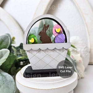 Mały koszyk wielkanocny SVG plik do cięcia laserowego dla Glowforge lub plotera laserowego, 3-calowy miniaturowy wymienny drewniany koszyk na wiosenną tacę piętrową