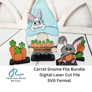 Carrot Patch Gnome, Bunny and Carrots SVG Laser Cut File Bundle for Laser Cutter or Glowforge, DIY Wooden Layered Easter Gnome Decorations