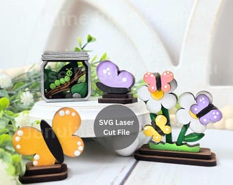 Tiny Butterfly Gnome Buddies Set SVG Laser File for Glowforge or Laser Cutter, Miniature Shelf Sitters for Spring or Summer, Scrap Busters