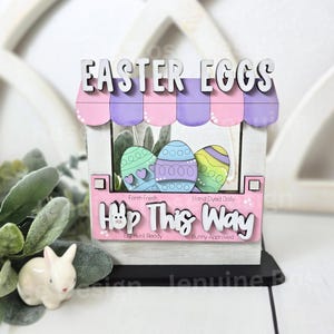 Easter Eggs Market Stand DIY Kit, Unassembled and Unfinished Wooden Interchangeable Farmers Market Stand for Easter Shelf Sitter Decor