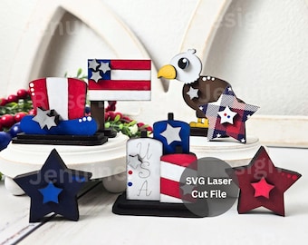 Tiny Patriotic Gnome Buddies Set SVG Laser File for Glowforge or Laser Cutter, Miniature Shelf Sitters for 4th of July Decor, Scrap Buster