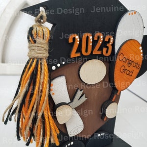 DIY Kit: Graduation Gnome, Unfinished Wooden Standing Gnome w/ Custom Yarn Tassel, Congrats Grad Balloon & Diploma for Painting, Grad Party image 6