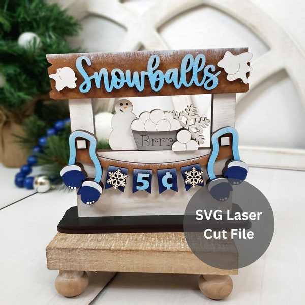 Snowball Bucket Stand SVG Laser Cut Files for Laser Cutter or Glowforge, Interchangeable & Reversible Snowman and Snowflake Shelf Sitter