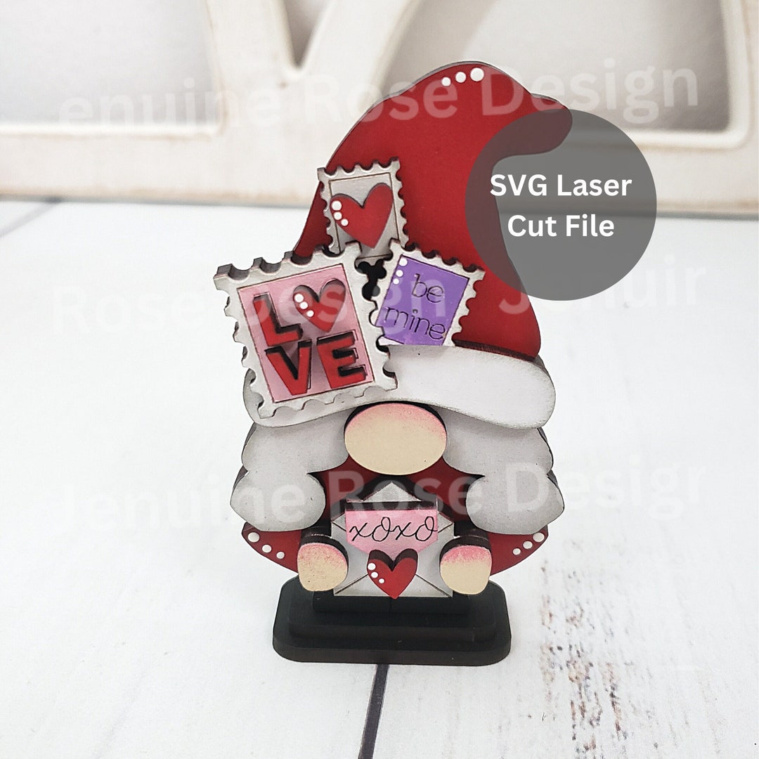 Valentine Gnome SVG Laser Cut File for Laser Cutter or Glowforge, 4 ...