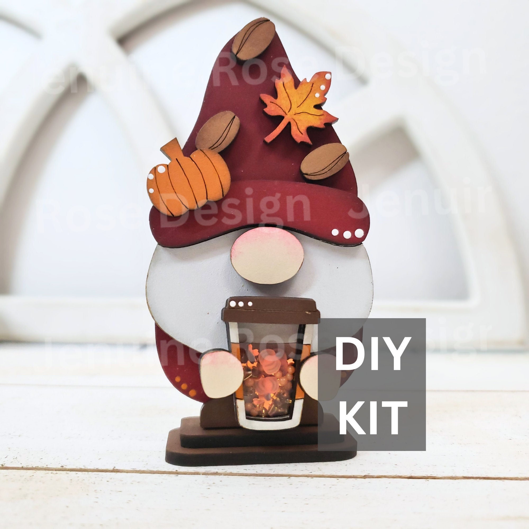 Fall Togo Cup Shaker Gnome DIY Kit, Unfinished Wooden Coffee Gnome Shelf Sitter for Autumn Tiered Tray Decor or Pumpkin Spiced Latte Decor