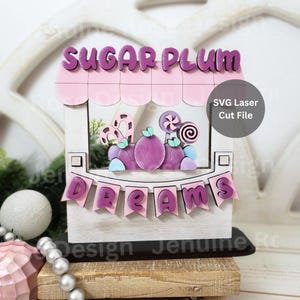 Sugar Plums Stand SVG Laser Cut File for Glowforge or Laser Cutter, Wooden Interchangeable Market Stand for Pastel or Pink Christmas Decor