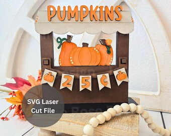 Pompoenstandaard SVG lasergesneden bestand voor Glowforge of lasersnijder, hout verwisselbare add-on voor seizoensgebonden marktkraam herfst plank sitter decor