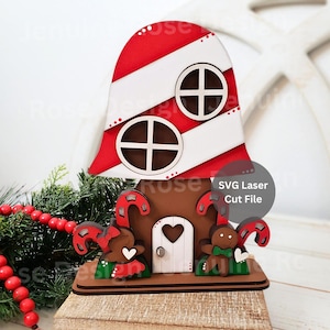 Lebkuchen Pilz Haus SVG Laser Cut Datei für Glowforge oder Laser Cutter, Pfefferminz Gnom Haus Regal Sitter für Urlaub Dekor