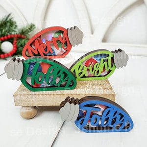 Chunky Christmas Light Bulbs DIY Kit, Unfinished Wood Merry & Bright Christmas Bulb Shelf Sitters, Holly Jolly Holiday Signs for Tiered Tray