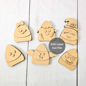 Halloween Candy Corn Set SVG Laser Cut File for Glowforge or Laser Cutter, Chunky Candy Corn Witch, Bat, and Frankenstein Shelf Sitters