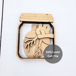 Anatomiczne serce w słoiku SVG plik do cięcia laserowego dla Glowforge lub plotera laserowego, stojący drewniany słoik Mason z warstwowym sercem do upiornego wystroju