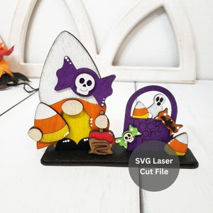 Halloween Candy Gnome SVG Laser Cut File for Laser Cutter or Glowforge, Wooden Candy Corn Gnome with Trick or Treat Bag Tiered Tray Decor