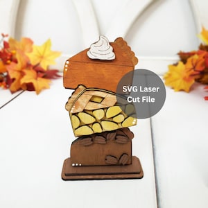 Pacote de arquivo de corte a laser SVG para pilha de tortas para cortador a laser ou Glowforge, fatia de torta de abóbora de madeira para decoração de bandeja em camadas de Ação de Graças