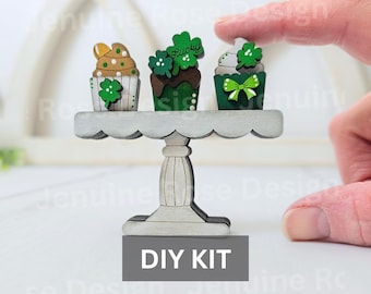 Tiny St Patrick's Day Cake Stand DIY Kit, Unfinished Wooden Interchangeable Miniature Cupcake Stand for March Shelf Sitter or Tiered Tray