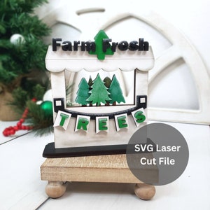 Farm Fresh Christmas Tree Stand SVG Laser Cut Files for Laser Cutter or Glowforge, Interchangeable & Reversible Market Stand Shelf Sitter