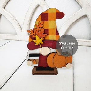 Autumn Gnome SVG Laser Cut File for Laser Cutter or Glowforge, Wooden Standing Fall Gnome with Pumpkin Spiced Latte, Fall Shelf Sitter Decor