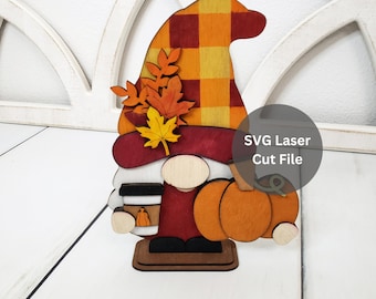 Autumn Gnome SVG Laser Cut File for Laser Cutter or Glowforge, Wooden Standing Fall Gnome with Pumpkin Spiced Latte, Fall Shelf Sitter Decor