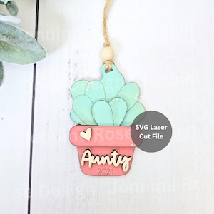 File SVG per taglio laser di ornamenti succulenti per Glowforge o laser cutter, ornamento personalizzato in legno per albero di Natale per zia, mamma o nonna