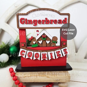 Gingerbread Market Stand SVG Laser Cut File for Glowforge or Laser Cutter, Interchangeable Food Stand for Christmas Gingerbread Decor