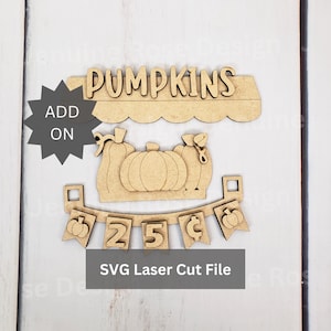 アドオン: Glowforge またはレーザー カッター用のカボチャ SVG レーザー カット ファイル、秋の棚の飾りやディスプレイ用の木製の交換可能なマーケット スタンド
