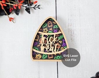 Trick or Treat Candy Corn SVG Laser Cut File for Laser Cutter or Glowforge, Chunky Wooden Candy Corn Shelf Sitter for Halloween Decorations