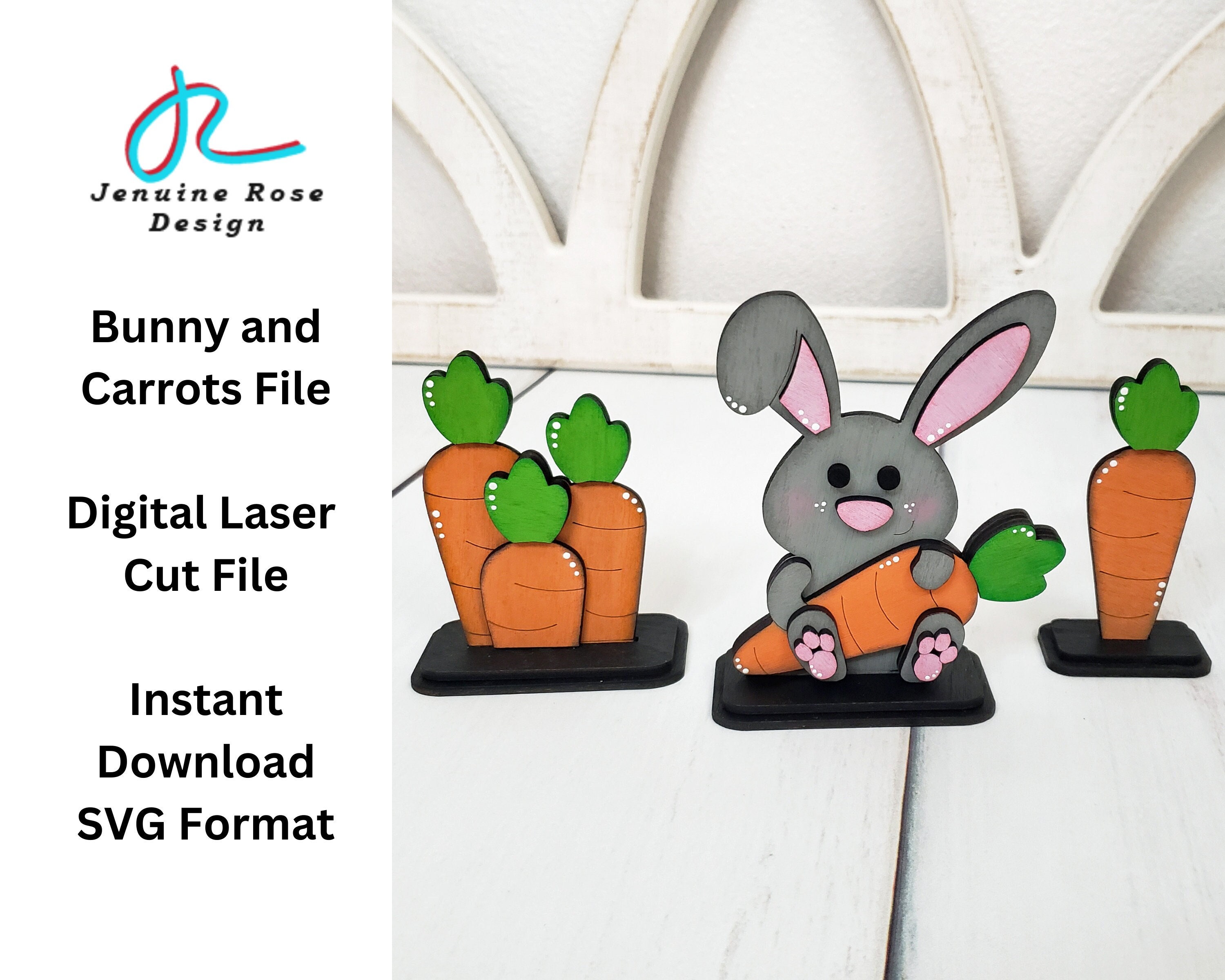 Standing Bunny and Carrots SVG Laser Cut File Bundle for Laser Cutter ...