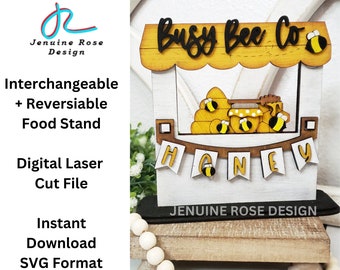 Honey Stand SVG Laser Cut Files for Laser Cutter or Glowforge, Interchangeable & Reversible Food Stand for Wood Bumblebee Shelf Sitter Decor
