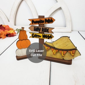 Fall Pumpkin Patch SVG Laser Cut File Set for Laser Cutter or Glowforge, Wooden Standing Pumpkin Stack, Hay Bail & Arrow Sign for Fall Decor