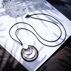 Stylish Long Necklace with Multi Circle Statement Pendant for Women image 1