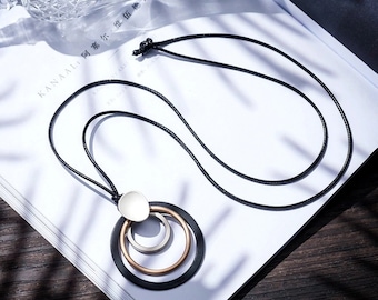 Stylish Long Necklace with Multi Circle Statement Pendant for Women