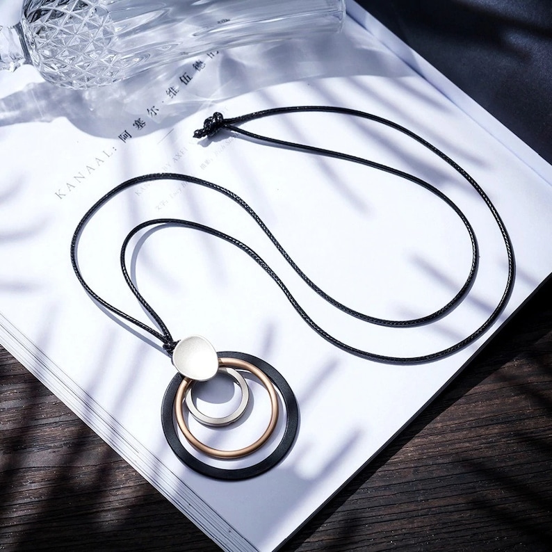 Stylish Long Necklace with Multi Circle Statement Pendant for Women image 1