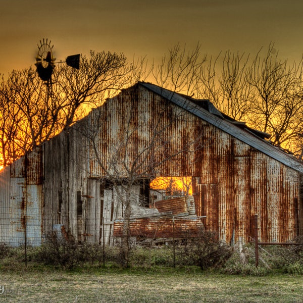 Sunset on the Farm - FREE SHIPPING - Texas Artwork, Modern Farmhouse, Farmhouse Style, Photography