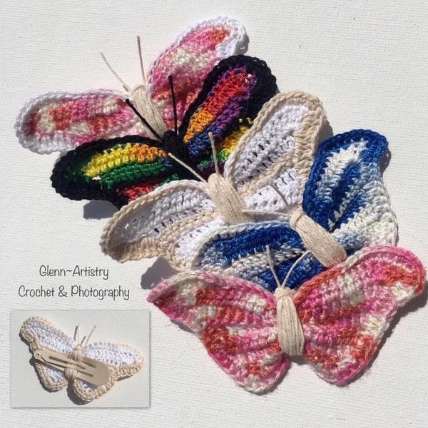 Crochet Butterfly, Hair Clip, Beginner Pattern, Appliques, (pdf downloadable file)