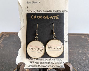 Dewey Decimal System EARRINGS, Chocolate, 641.337, call number, library, gift